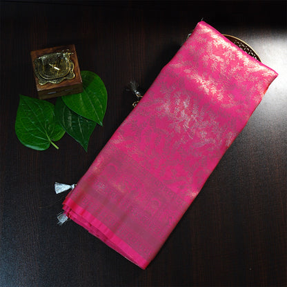 Thara Silk in Vibrant Magenta - Pink base with Floral works