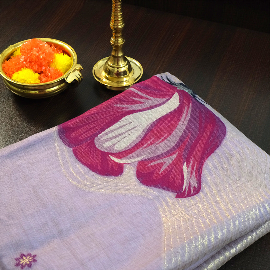 Resham Tussar Soft lavender purple shade with a subtle golden sheen