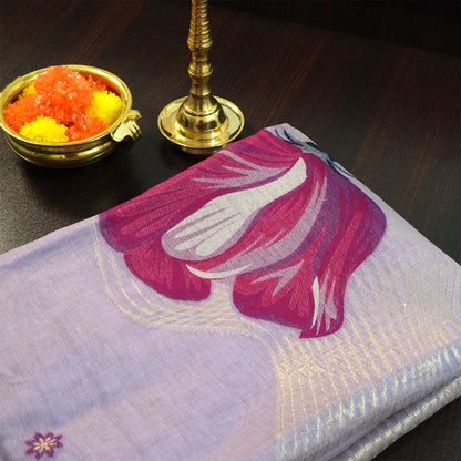 Resham Tussar Soft lavender purple shade with a subtle golden sheen