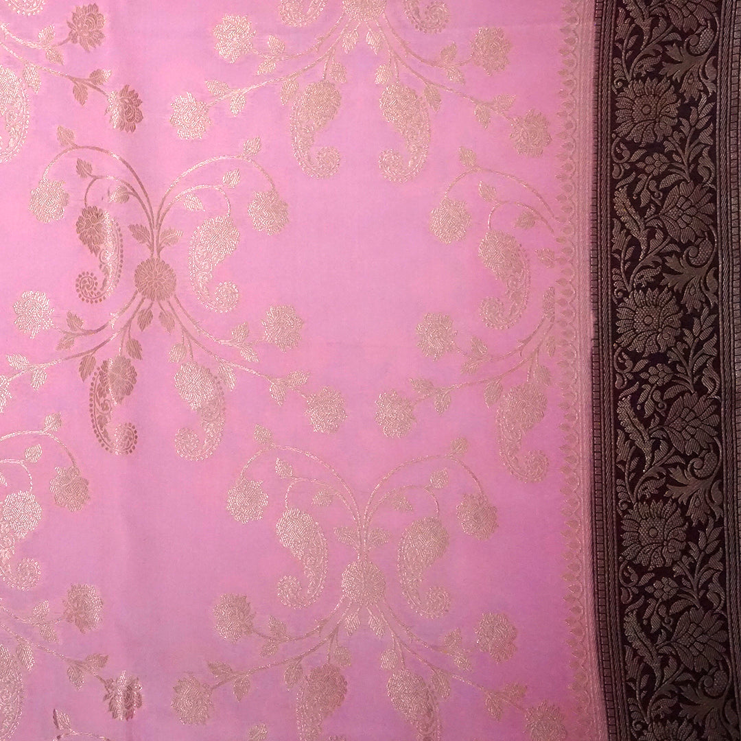 Soft Rose Mahalakshmi Viscose silk saree with Deep Maroon contrast