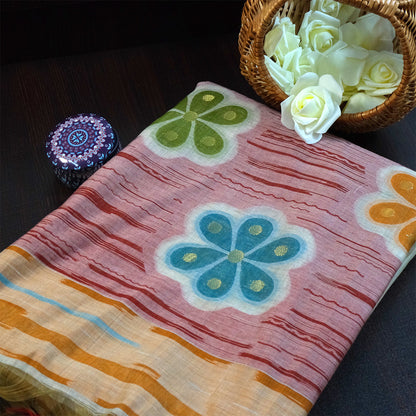 Navarangi Tussar in warm peach pink shade with a soft, textured finish