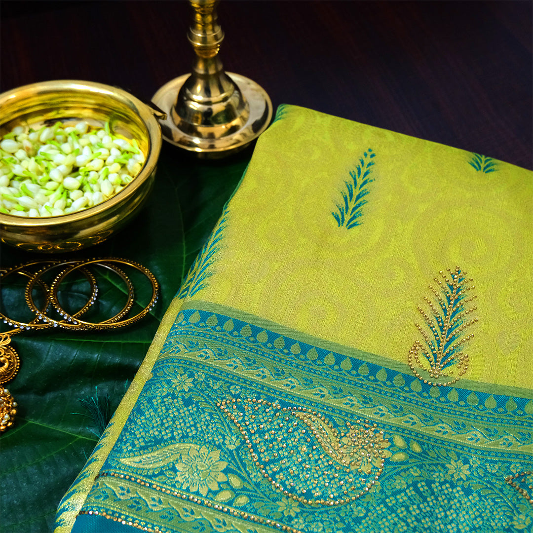 Madhur Bela Vibrant lime green shade with a lustrous golden tint