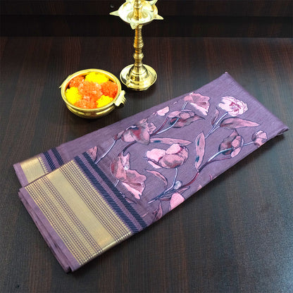 Kusum Silk in Rich Muted Mauve base with Floral prints