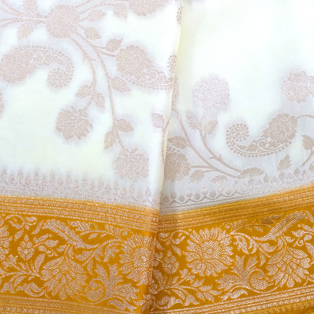 Ivory - Mustard Mahalakshmi Viscose silk saree with Floral and Zari works