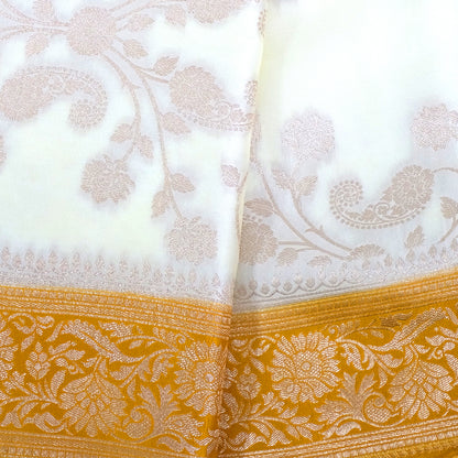 Ivory - Mustard Mahalakshmi Viscose silk saree with Floral and Zari works