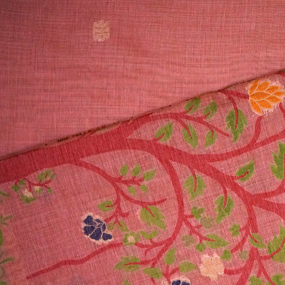 Varnica Tussar Soft peach pink shade with a subtle golden undertone