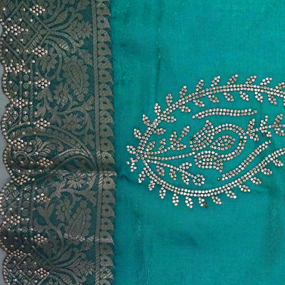Ratnalekha Silk saree in rich emerald-green base accentuated with intricate gold zari work