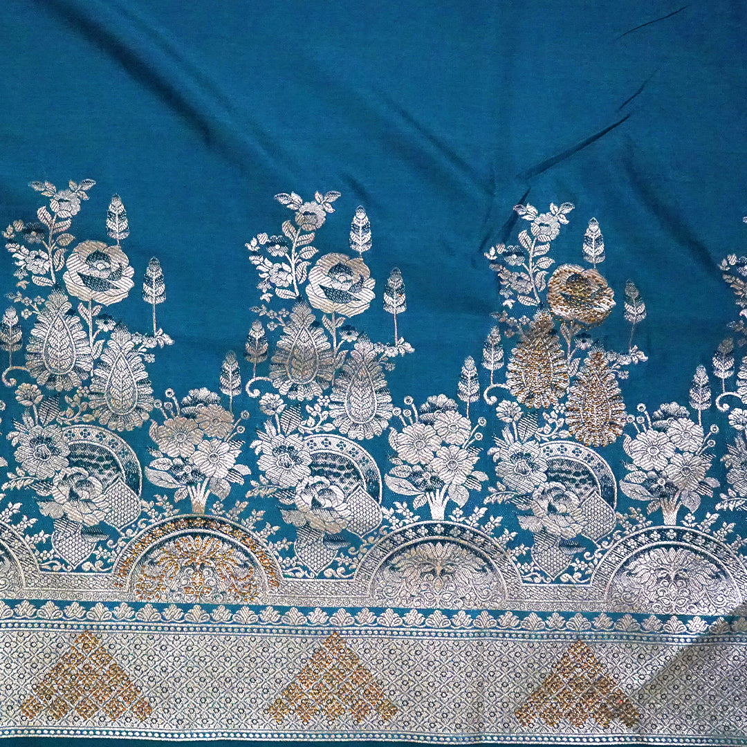 Teal Madhur Sangam silk saree with Gold Zari
