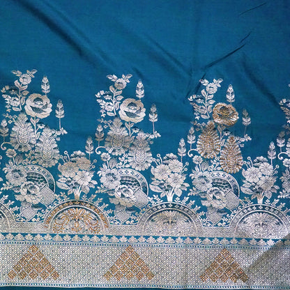 Teal Madhur Sangam silk saree with Gold Zari