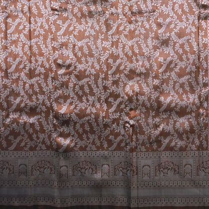 Thara Silk in Rich Chocolate Brown Base with Floral works