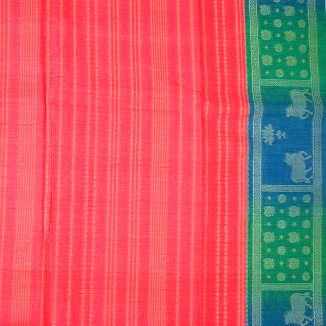 Coral Pink Gokul Tussar with Blue and Green border