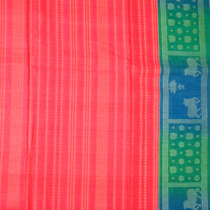 Coral Pink Gokul Tussar with Blue and Green border