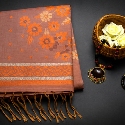 Olive green Palayam Silk Tussar with Copper and Mauve border