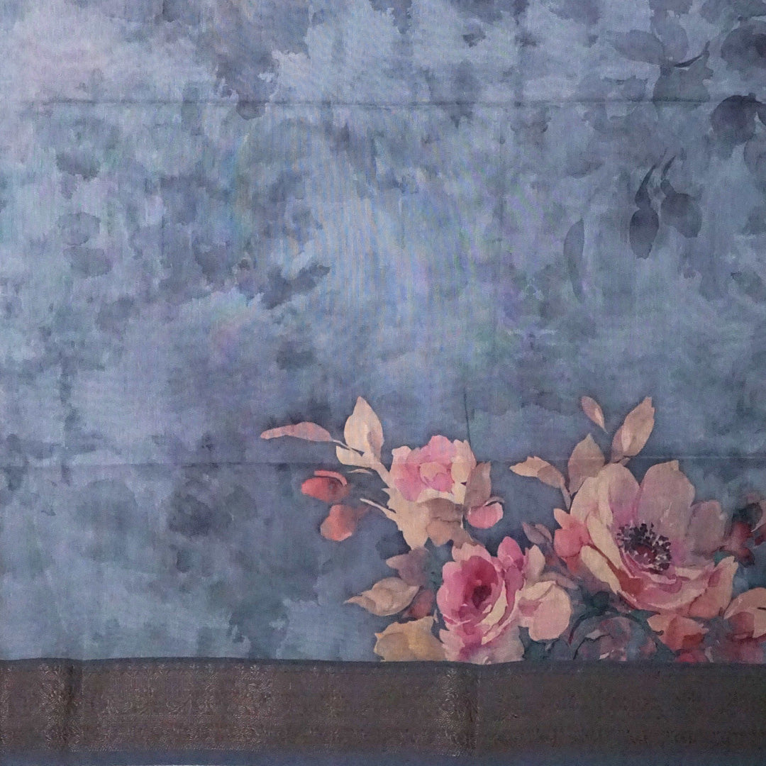Chaithra Weave in Smoky steel grey base with floral prints