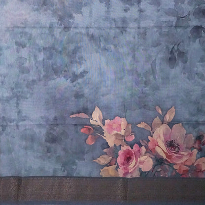 Chaithra Weave in Smoky steel grey base with floral prints