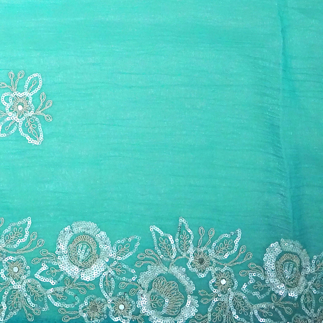 PASTEL WHISPERS - Aqua Blue Designer Chiffon Saree with Floral Buttas and Silver Zari works