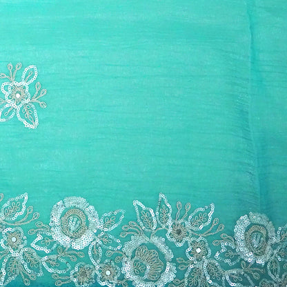 PASTEL WHISPERS - Aqua Blue Designer Chiffon Saree with Floral Buttas and Silver Zari works