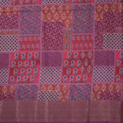 Tanvi in Multicoloured patterns in Rich Maroon Base with hues of Blue, White and Orange