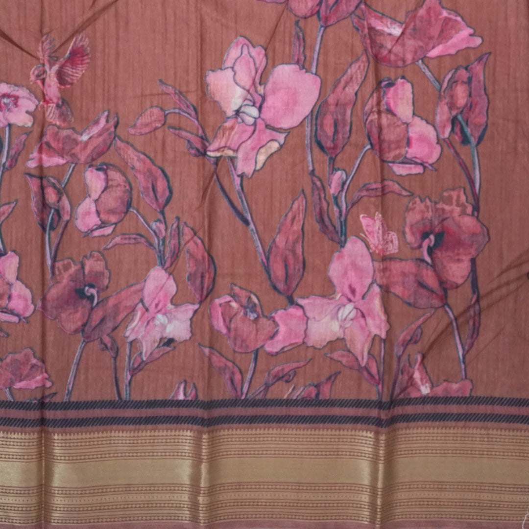 Kusum Silk in Warm Coffee Brown Base with floral prints