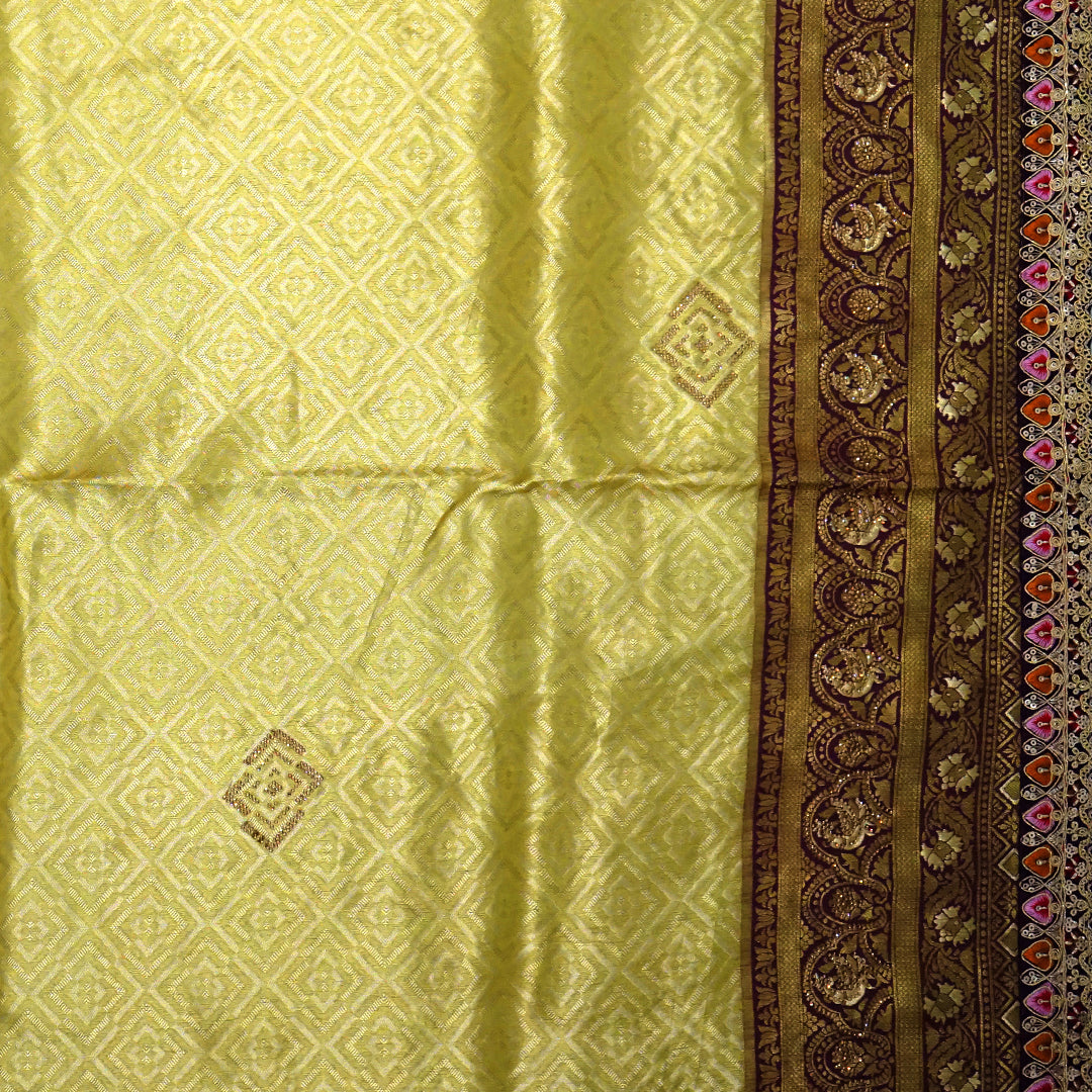 Pista Green Raj Virasat Silk Saree with Gold zari works