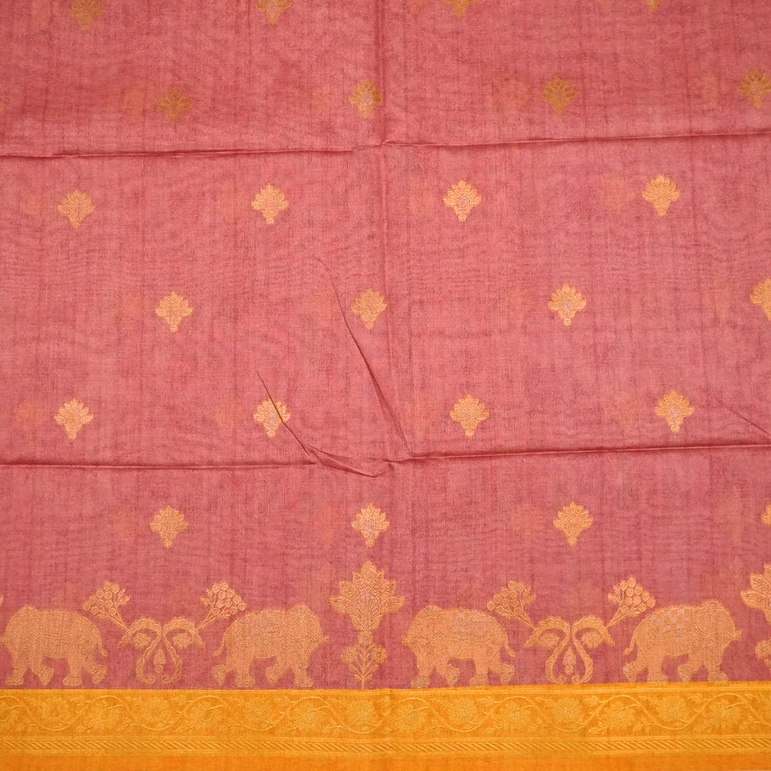 Dusty Rose Ambari Silk Saree with Gold Zari Floral Buttas