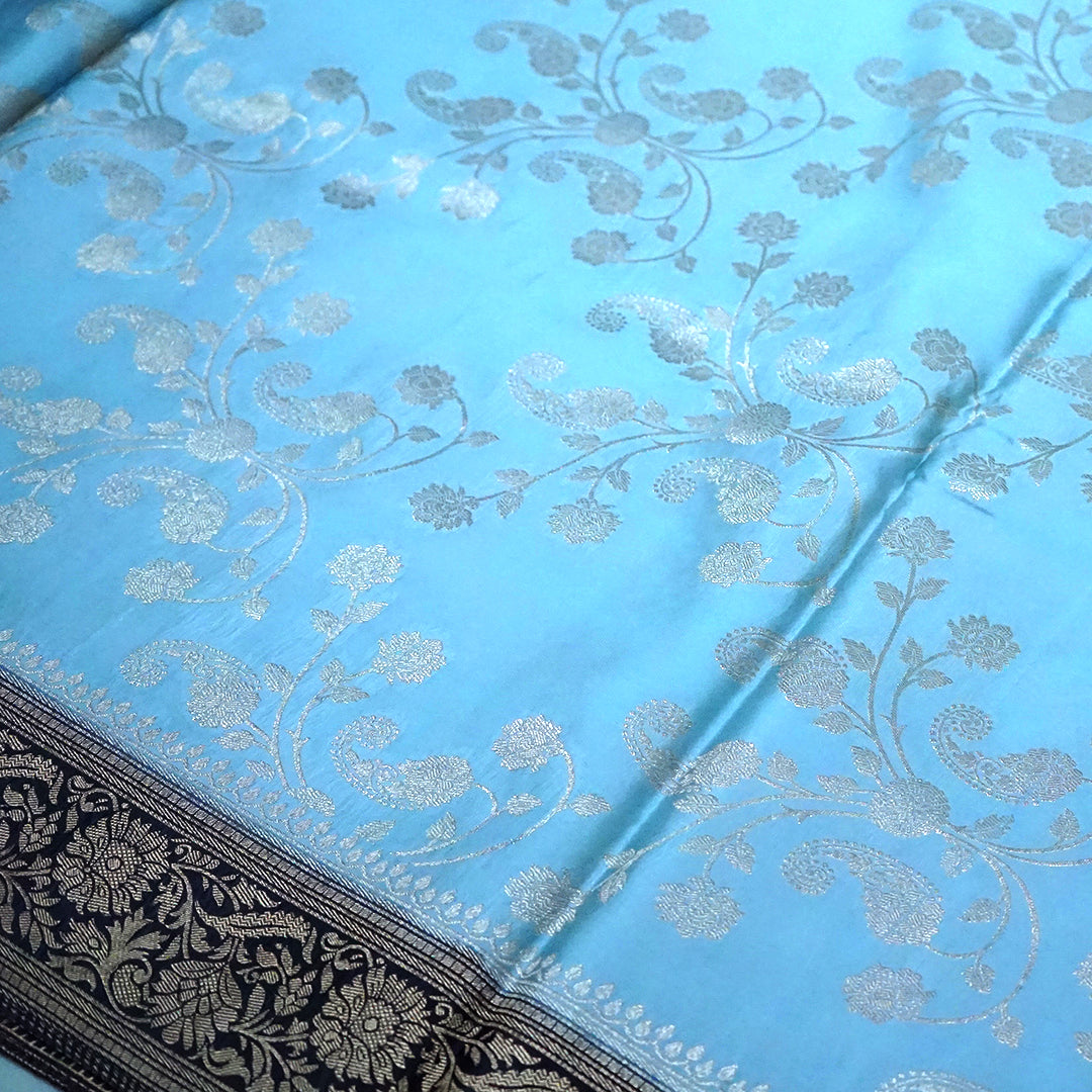 Sky Blue Mahalakshmi Viscose Silk saree with Zari works