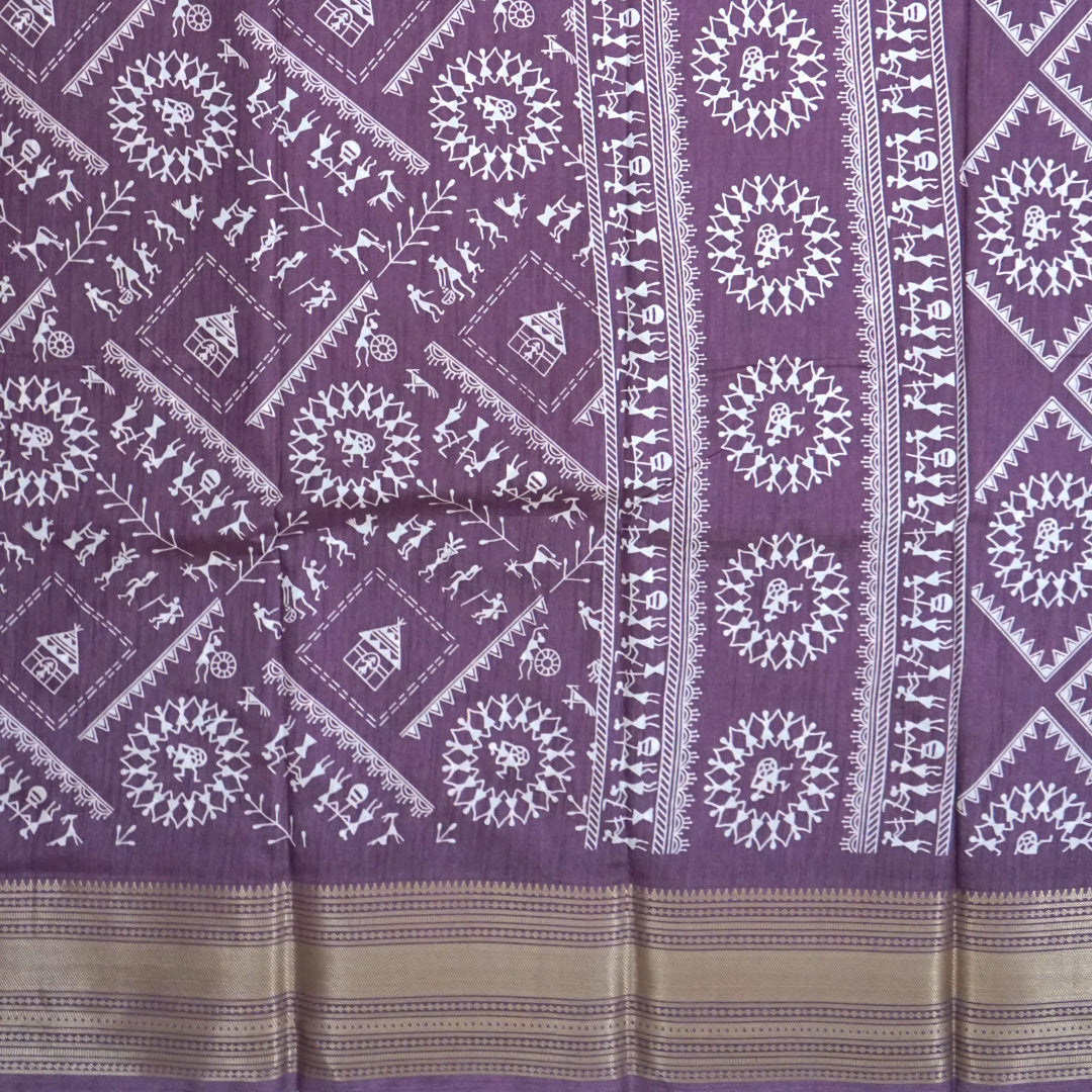 Kusum Silk in Plum base with Kalamkari prints