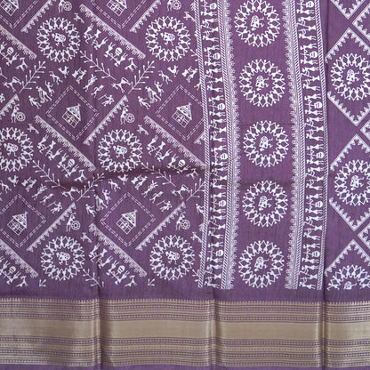 Kusum Silk in Plum base with Kalamkari prints