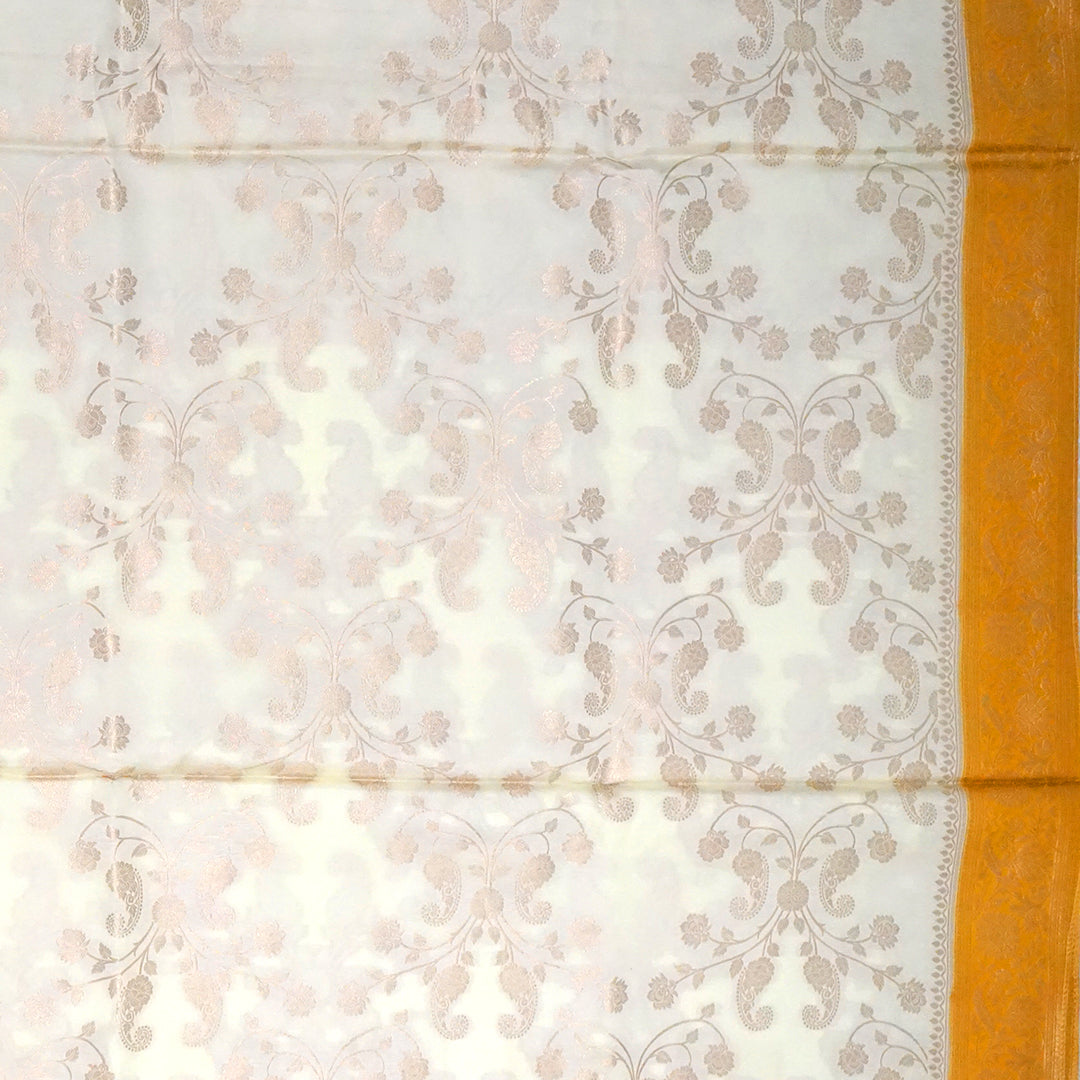 Ivory - Mustard Mahalakshmi Viscose silk saree with Floral and Zari works