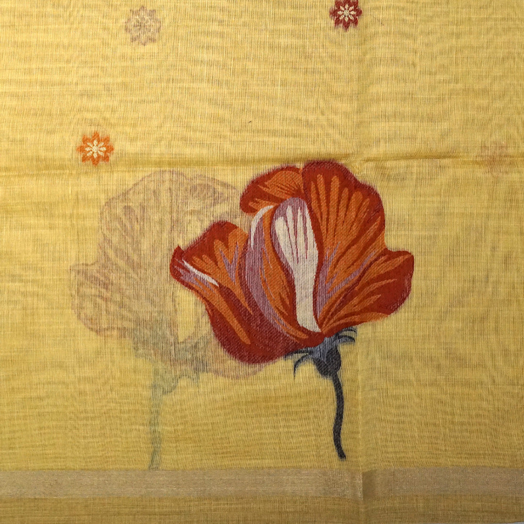 Resham Tussar Light pastel yellow shade with a soft golden sheen.