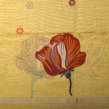 Resham Tussar Light pastel yellow shade with a soft golden sheen.