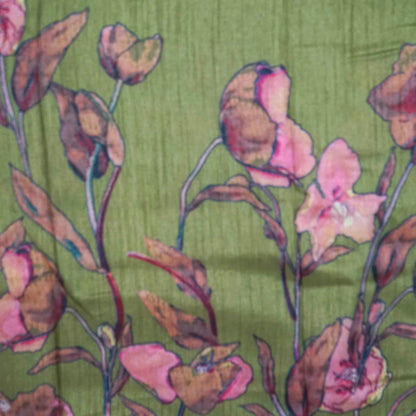 Kusum Silk in Olive Green Base with Floral prints
