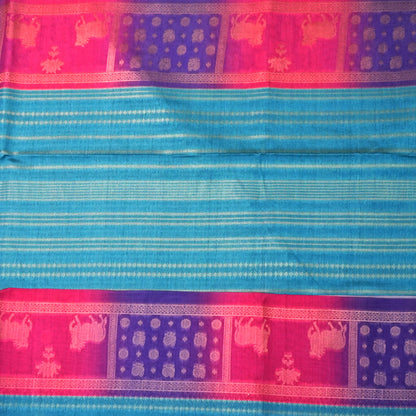 Teal Blue Gokul Tussar with pink and purple border
