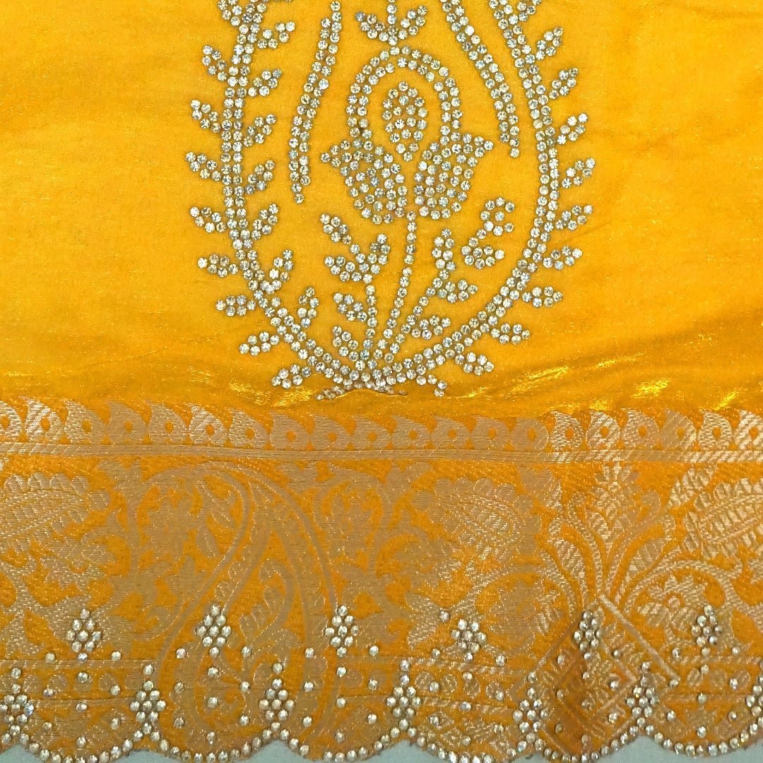 Ratnalekha Silk saree in rich golden yellow base highlighted with intricate silver zari embroidery