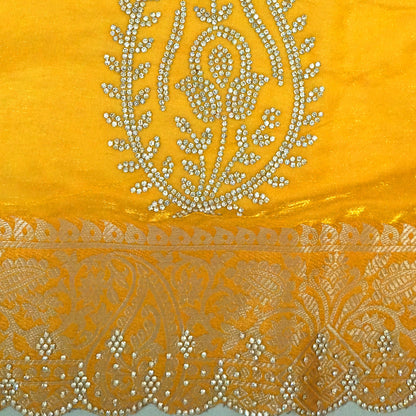 Ratnalekha Silk saree in rich golden yellow base highlighted with intricate silver zari embroidery