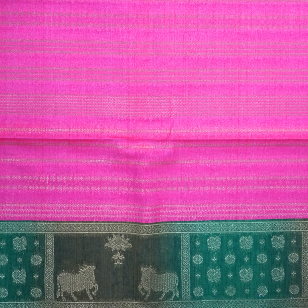 Pink Gokul Tussar with green border