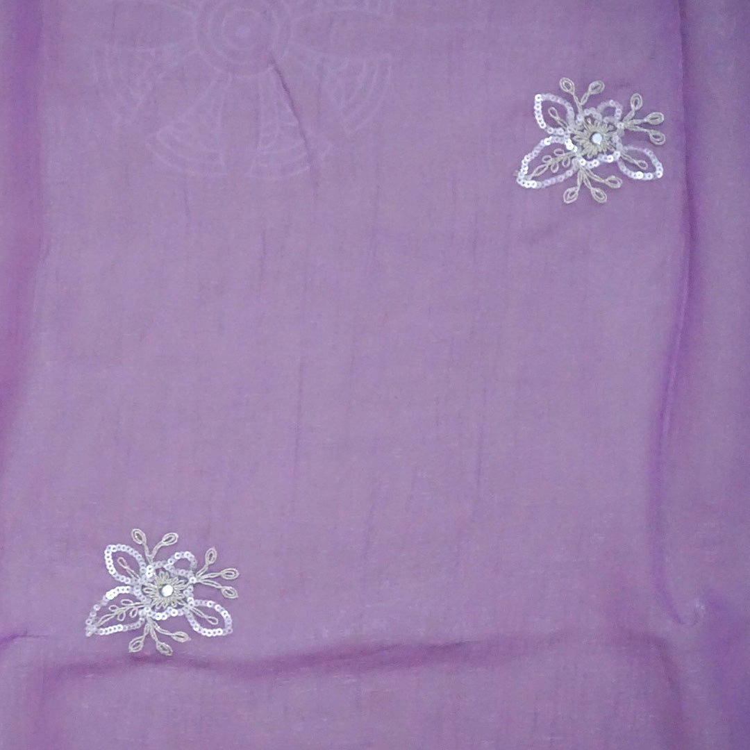 PASTEL WHISPERS - Graceful lavender shade adorned with delicate silver floral embroidery,