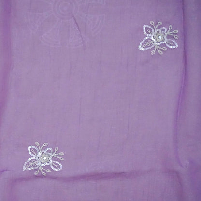 PASTEL WHISPERS - Graceful lavender shade adorned with delicate silver floral embroidery,