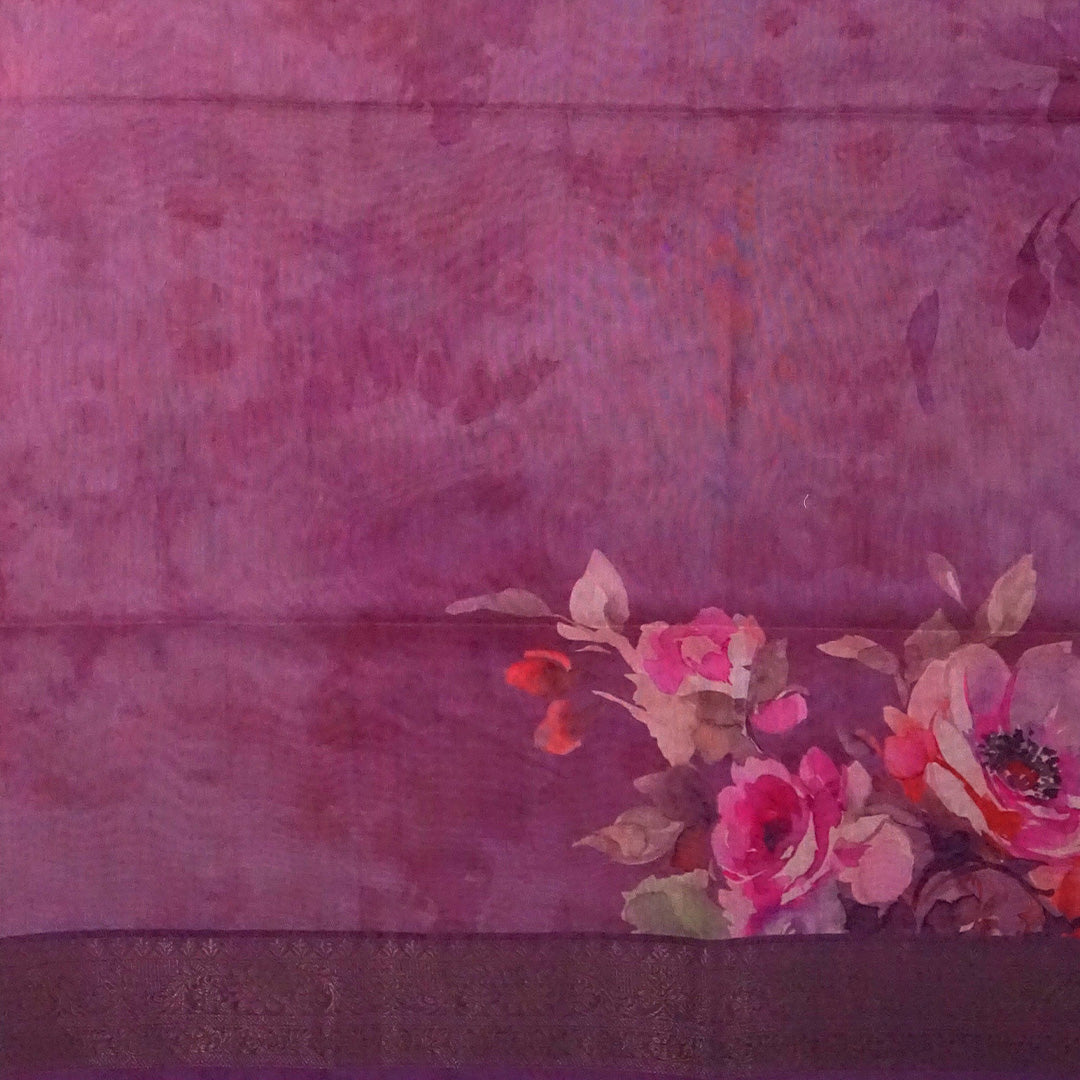 Chaithra Weave in Rich Mauve Plum base with floral prints