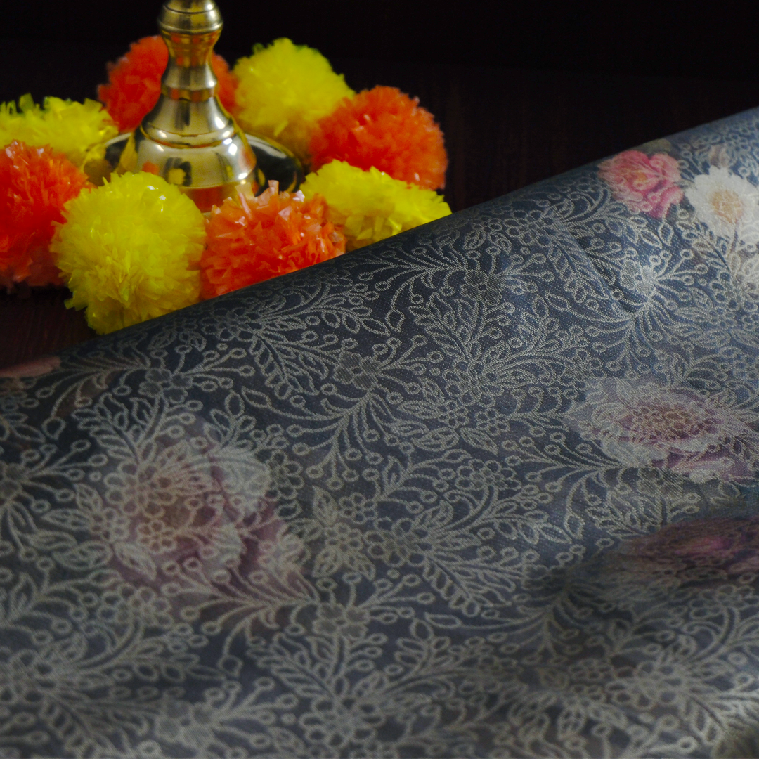 Silk Satin Deep olive green shade with a subtle metallic sheen with black tassel edges