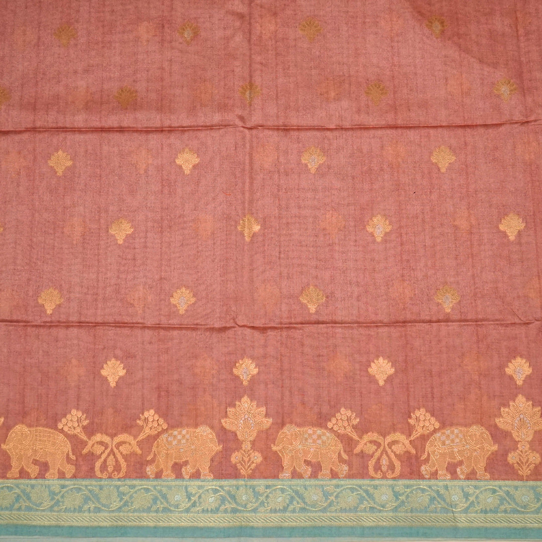 Coral Pink Ambari Silk Saree with Zari works