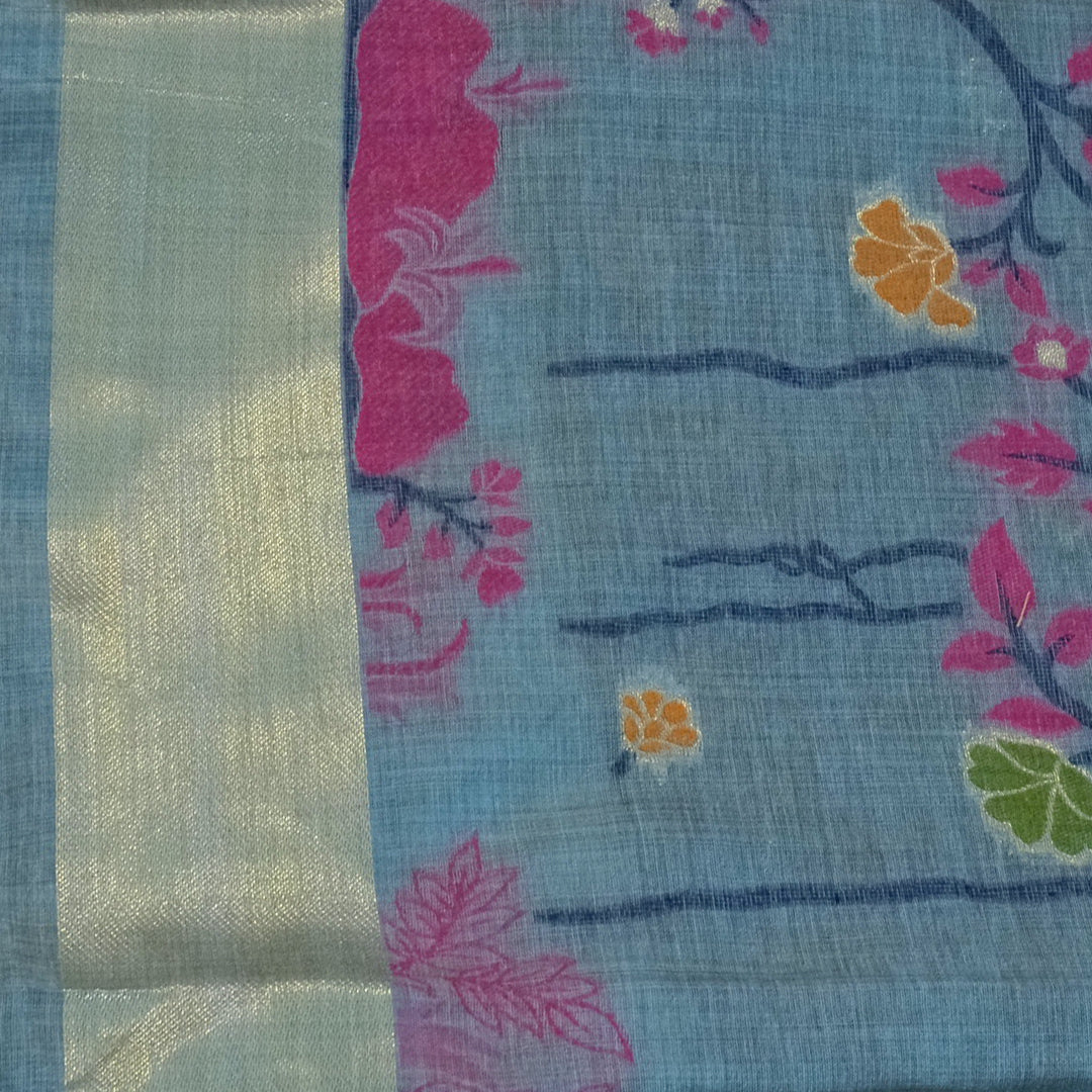 Varnica Tussar Soft pastel blue shade with a subtle sheen