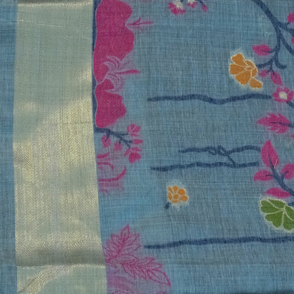 Varnica Tussar Soft pastel blue shade with a subtle sheen