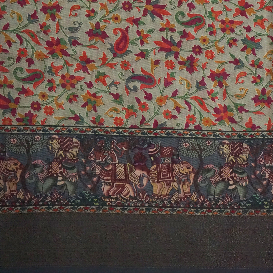 Kavya Loom in Charcoal - Grey Base with Kalamkari style prints