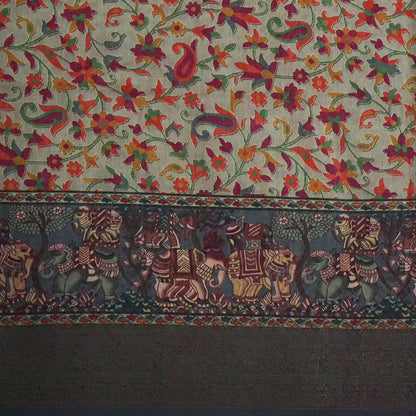 Kavya Loom in Charcoal - Grey Base with Kalamkari style prints