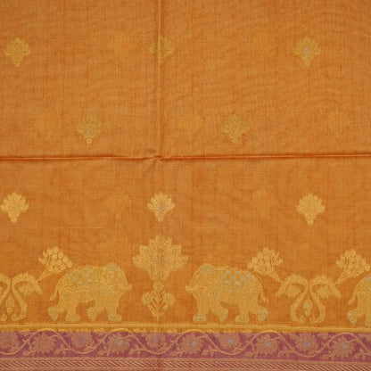 Golden Amber Ambari Silk Saree with Dusky Mauve border and Zari works.