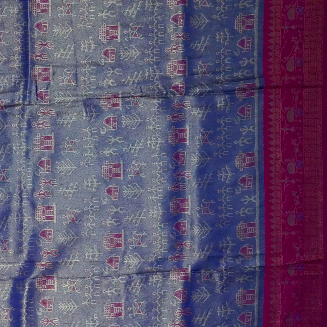 Royal purple and magenta pink Stravi Silk, highlighted with shimmering silver zari detailing.