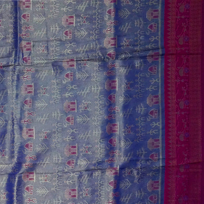 Royal purple and magenta pink Stravi Silk, highlighted with shimmering silver zari detailing.