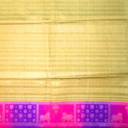 Pista Green Gokul Tussar with Pink and purple border