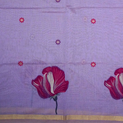 Resham Tussar Soft lavender purple shade with a subtle golden sheen